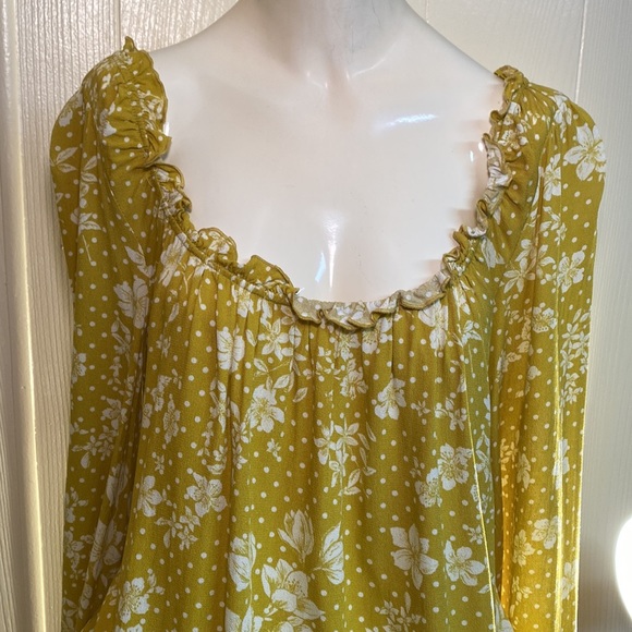 Free People Floral Mustard Hippie Top NWOT - Picture 6 of 13